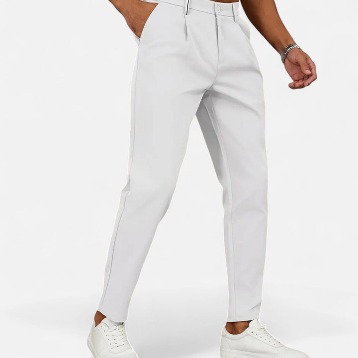 Men's Pleated Tapered Trousers with Tab Waistband