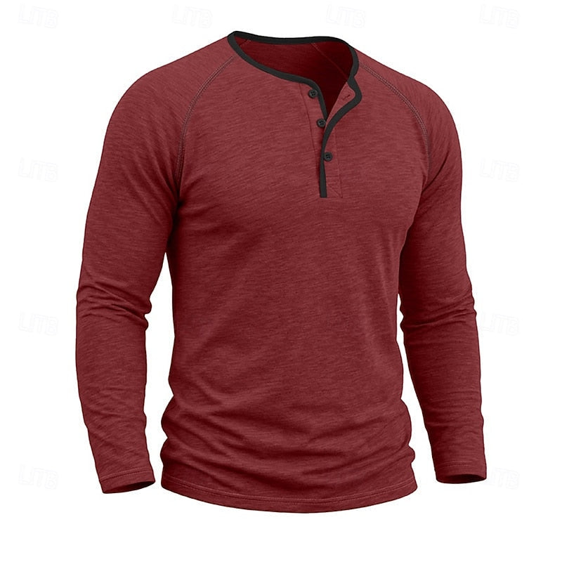 Men's Raglan Sleeve Henley with Contrast Trim