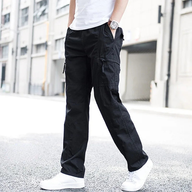 Men's Wide-Leg Cargo Trousers with Zip Pockets