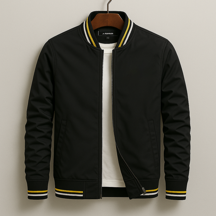 Men's Bomber Jacket with Striped Ribbed Trim