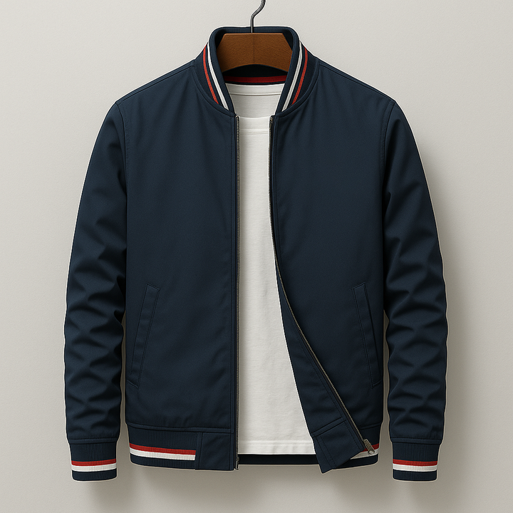 Men's Bomber Jacket with Striped Ribbed Trim