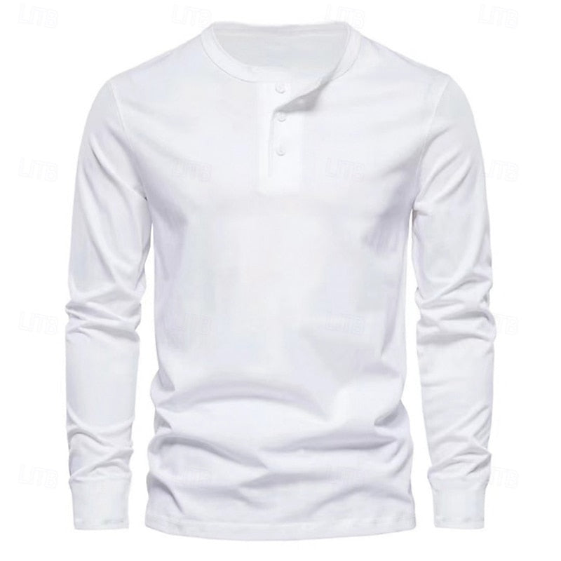 Men's Henley Shirt with Stand Collar Button Placket