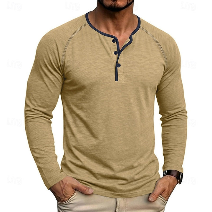 Men's Raglan Sleeve Henley with Contrast Trim