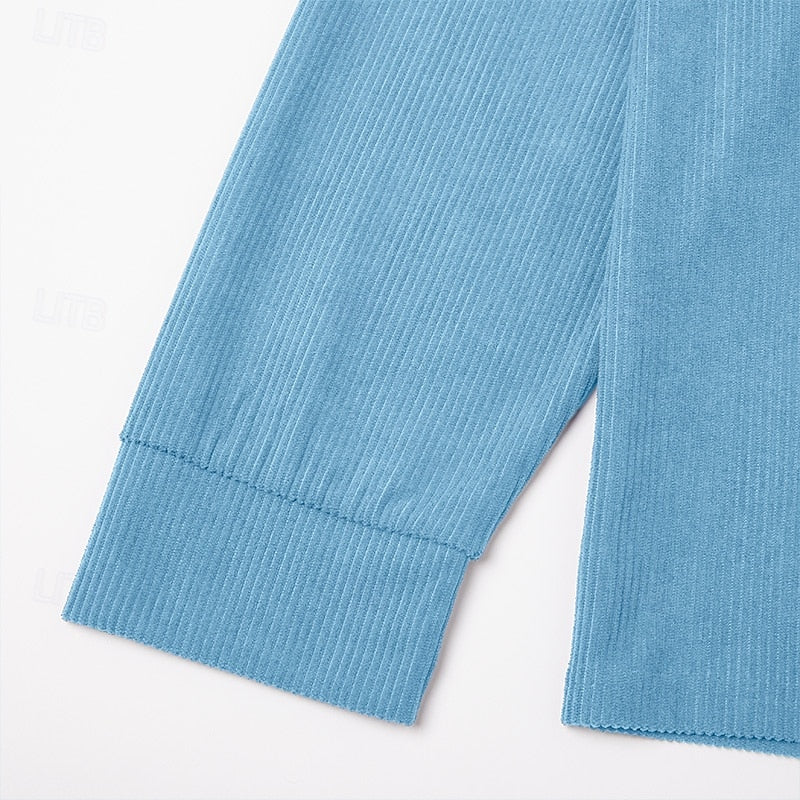 Men's Ribbed Knit Polo Shirt with Button Placket
