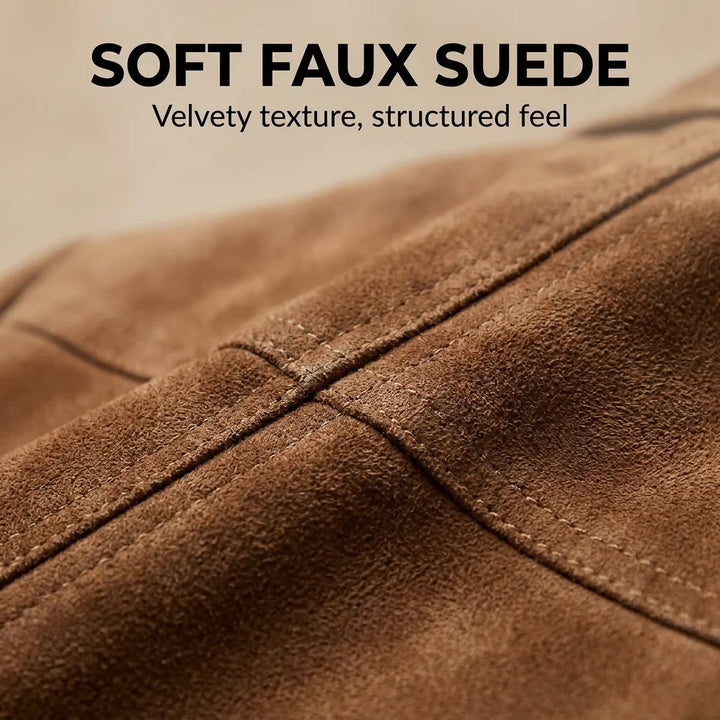 Women's Suede Blazer with Notch Lapels Relaxed Fit