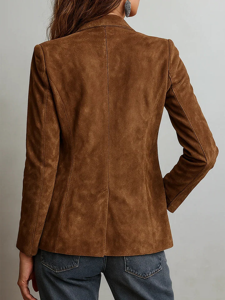 Women's Suede Blazer with Notch Lapels Relaxed Fit