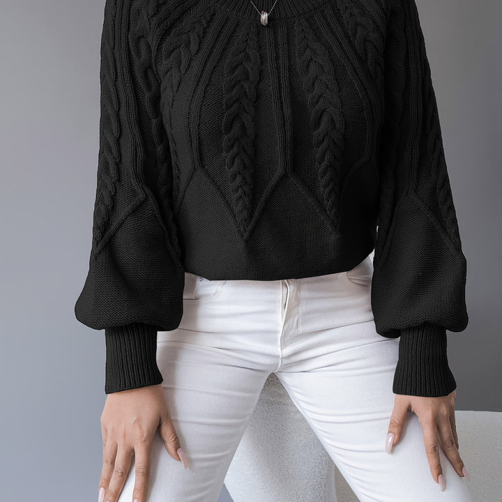 Women's Cable-Knit Cropped Jumper with Lantern Sleeves