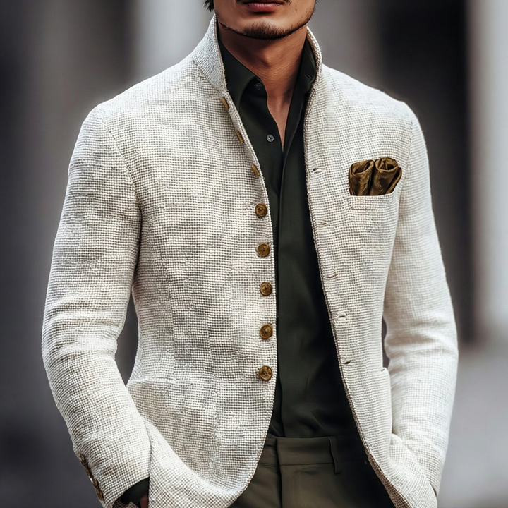 Men's Textured Stand Collar Cardigan in a Tailored Fit