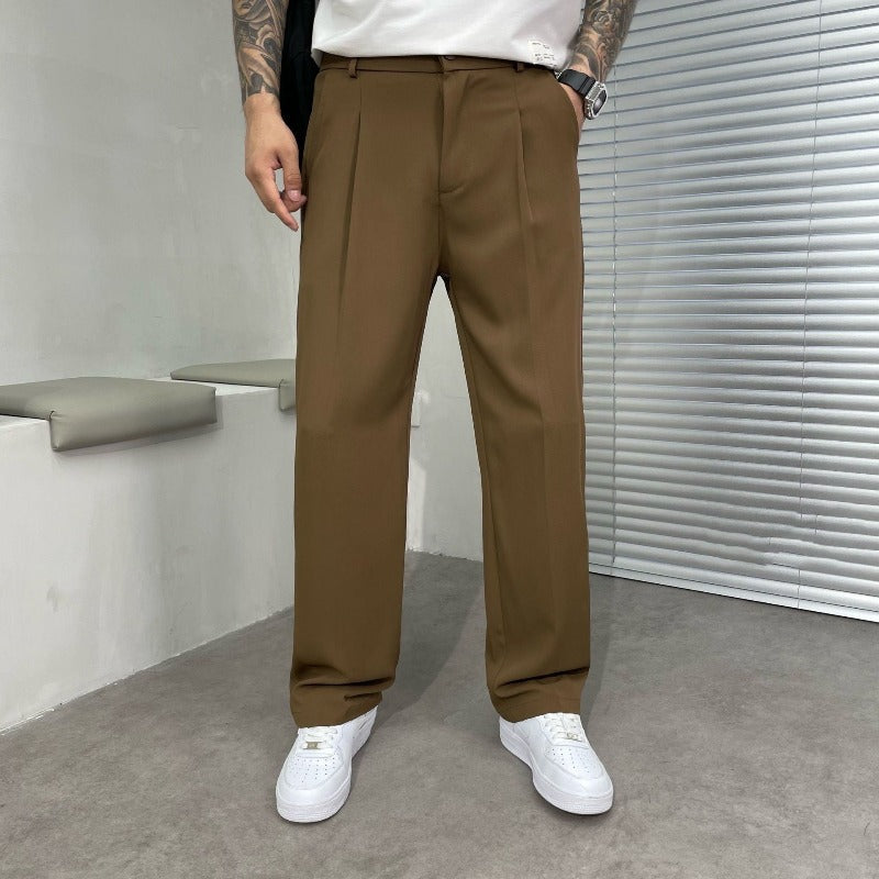 Men's Pleated Tailored Trousers with Straight Leg