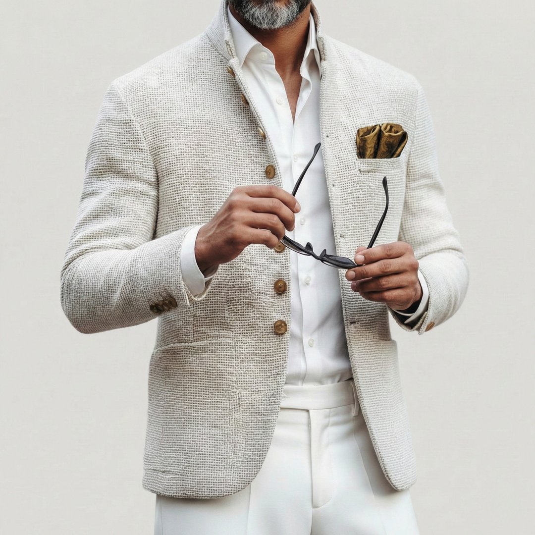 Men's Textured Stand Collar Cardigan in a Tailored Fit