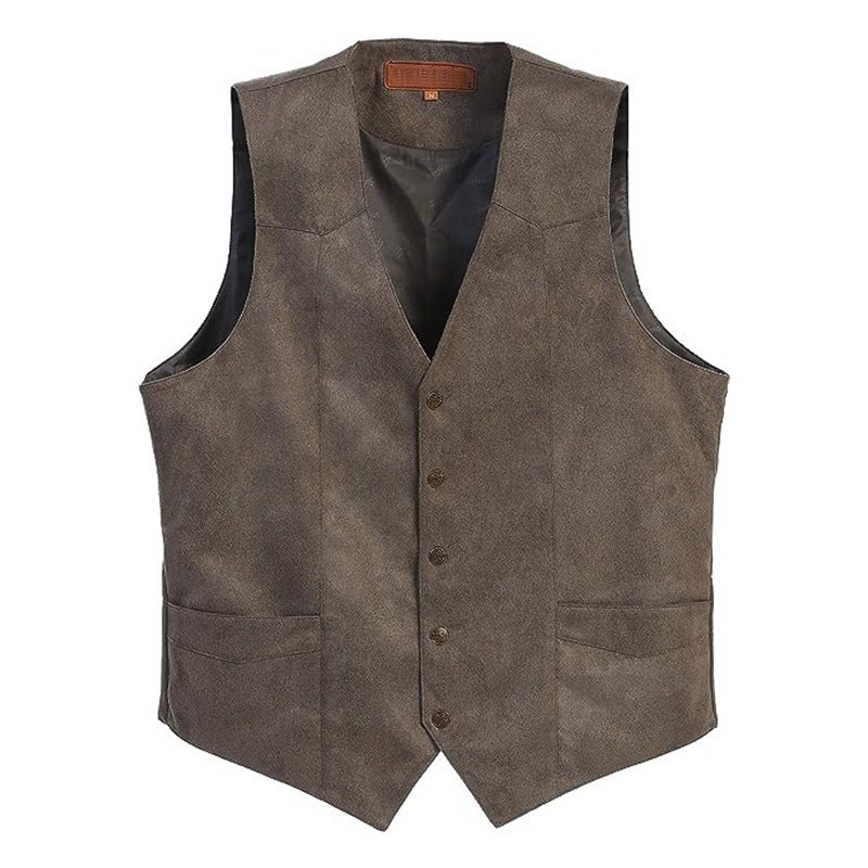 Men's Suede Western Waistcoat with Button Front