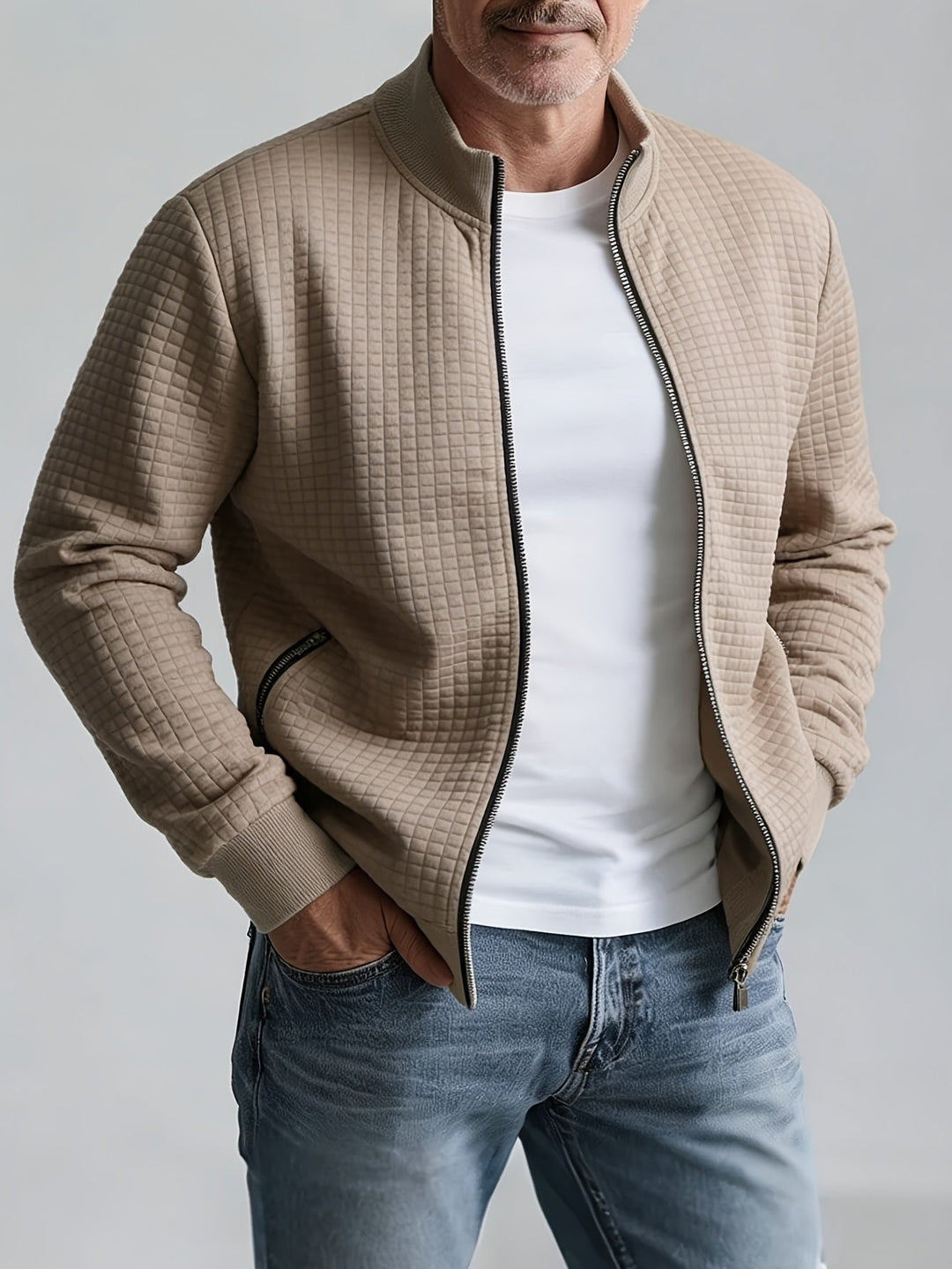 Mens Waffle Knit Zip Jacket