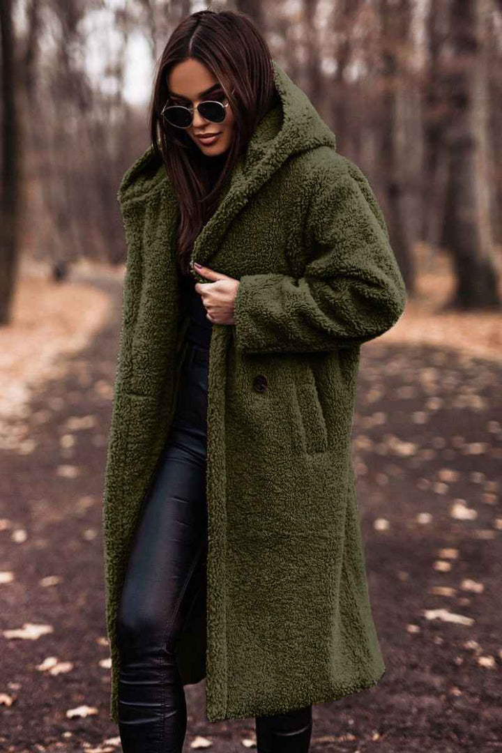 Women's Teddy Coat with Hood in Longline Fit