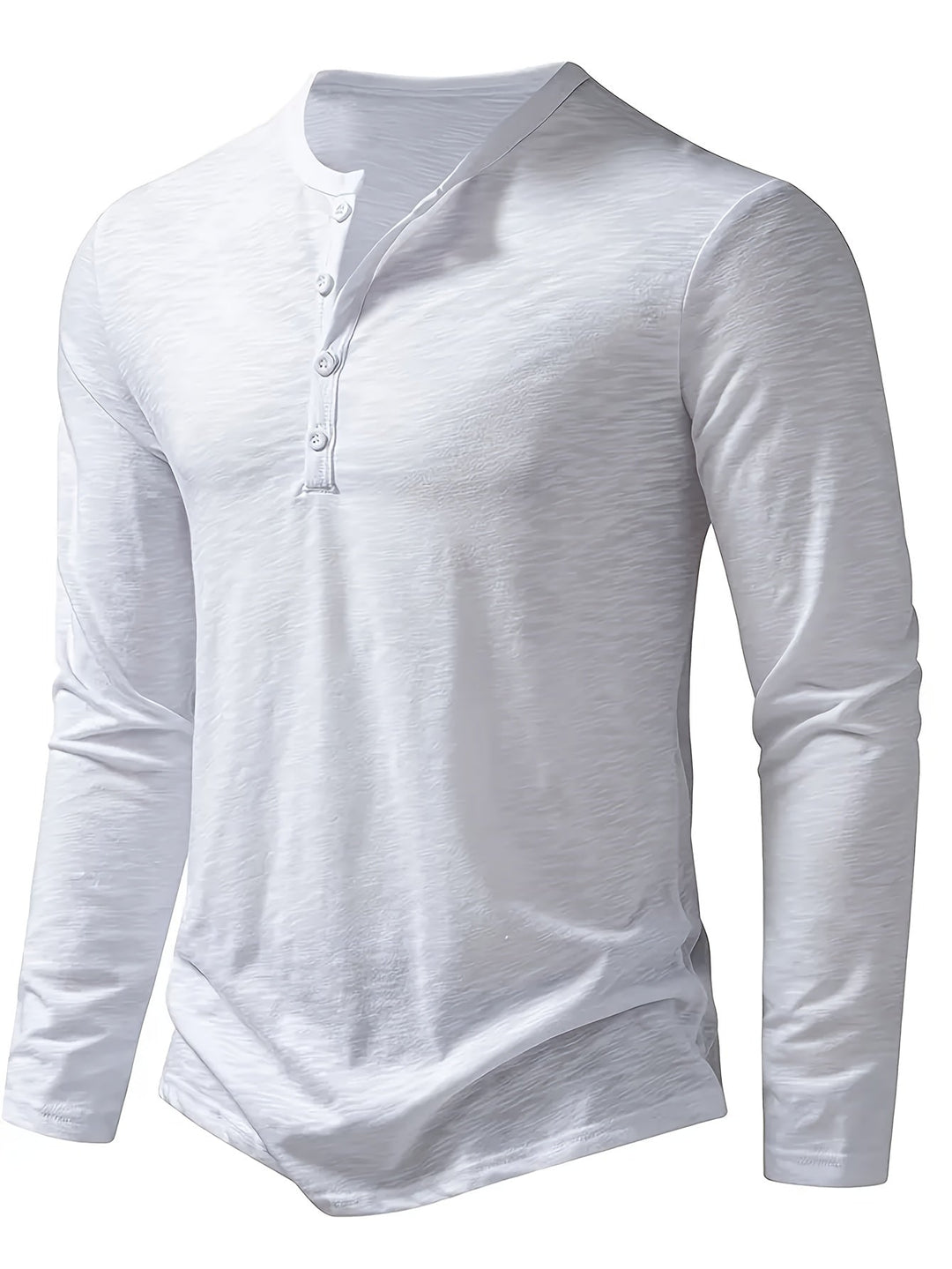 Men's Slub Knit Henley Shirt with Curved Hem