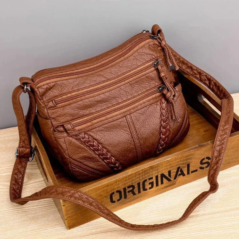 Women's Crossbody Bag with Woven Trim Detail