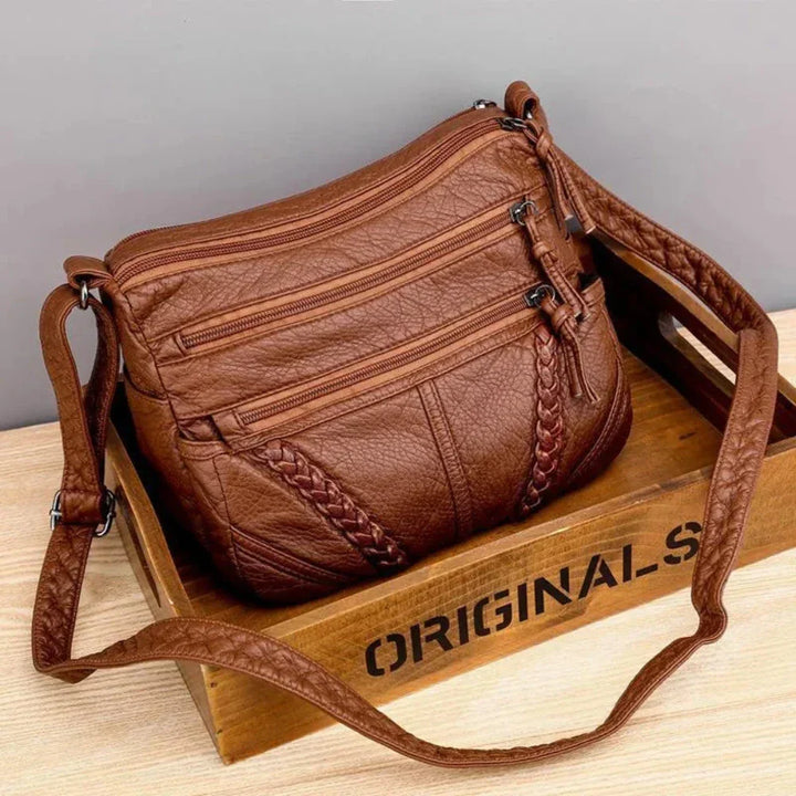 Women's Crossbody Bag with Woven Trim Detail
