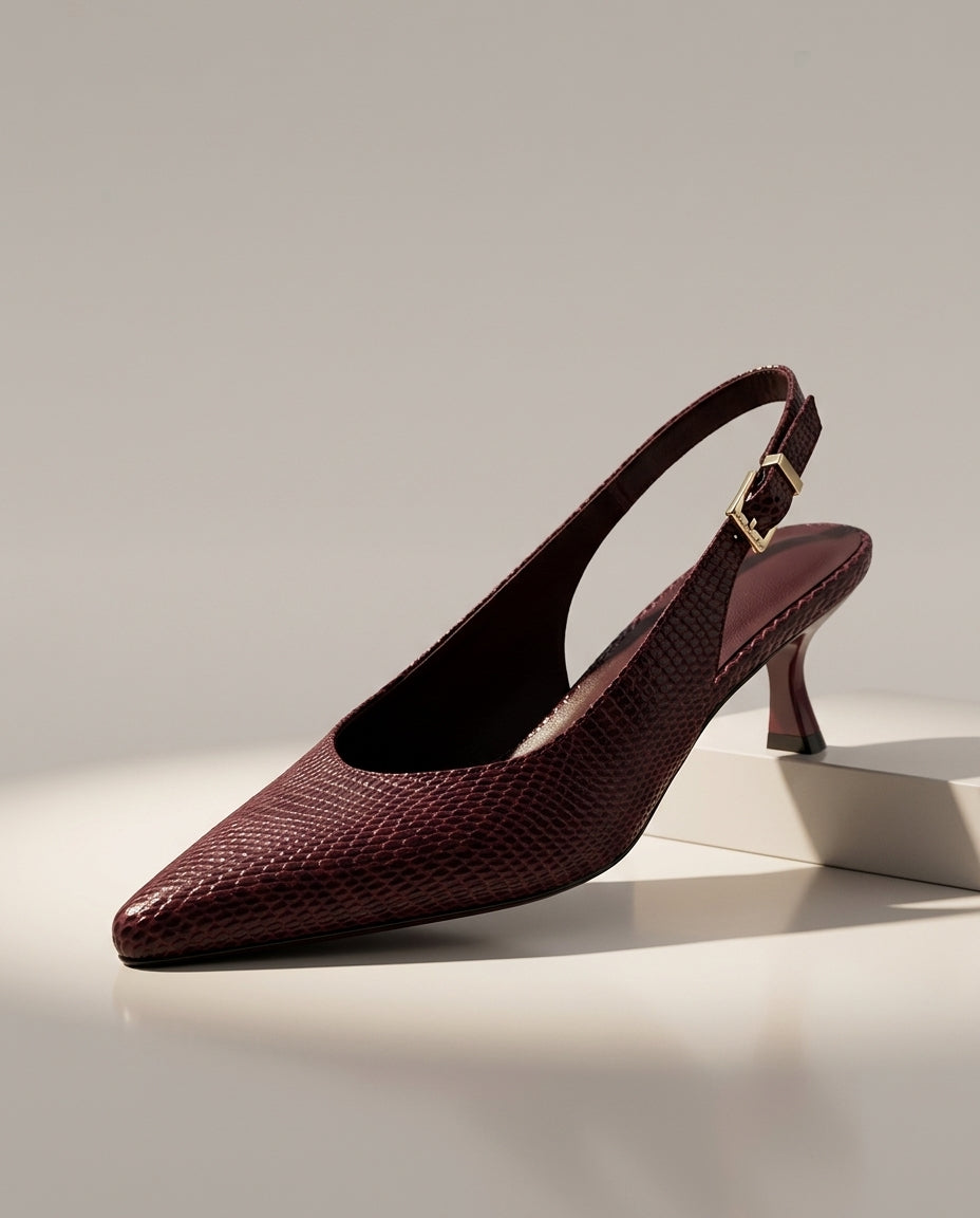 Women's Snakeskin Leather Slingback Pumps with Pointed Toe