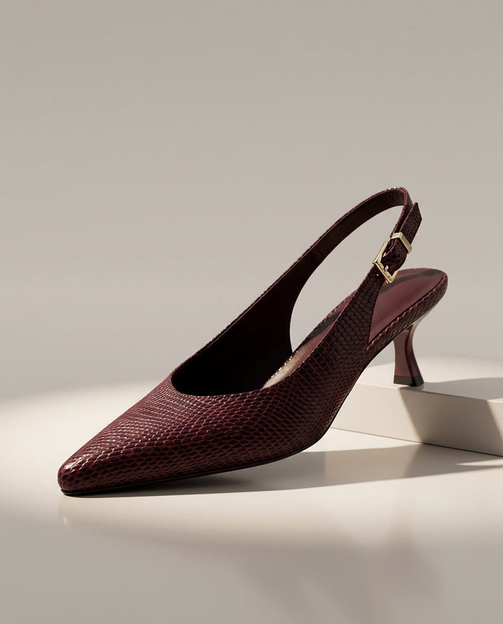 Women's Snakeskin Leather Slingback Pumps with Pointed Toe