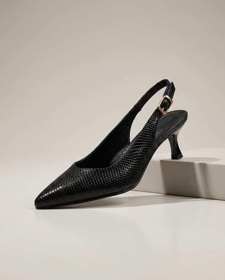 Women's Snakeskin Leather Slingback Pumps with Pointed Toe