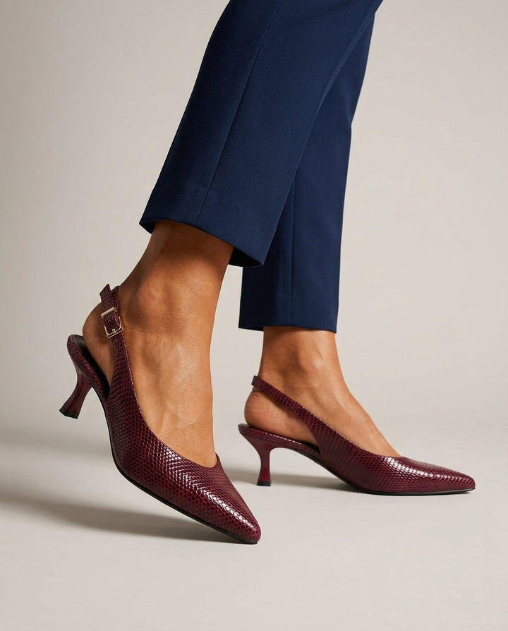 Women's Snakeskin Leather Slingback Pumps with Pointed Toe