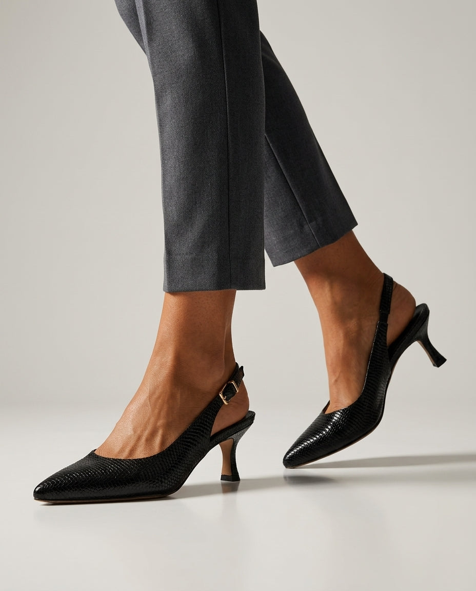 Women's Snakeskin Leather Slingback Pumps with Pointed Toe