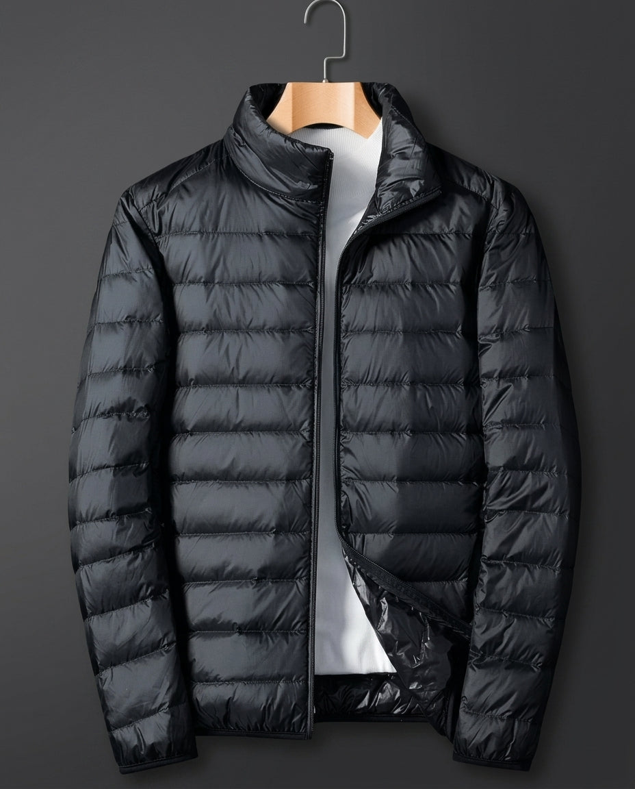 Men's Quilted Puffer Jacket with Stand Collar