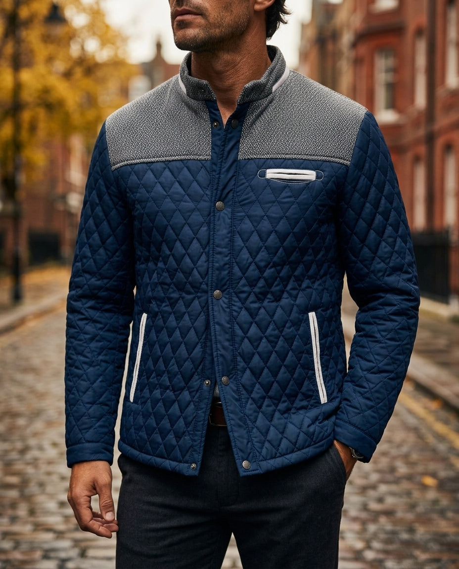 Men's Diamond-Quilted Jacket with Knit Collar