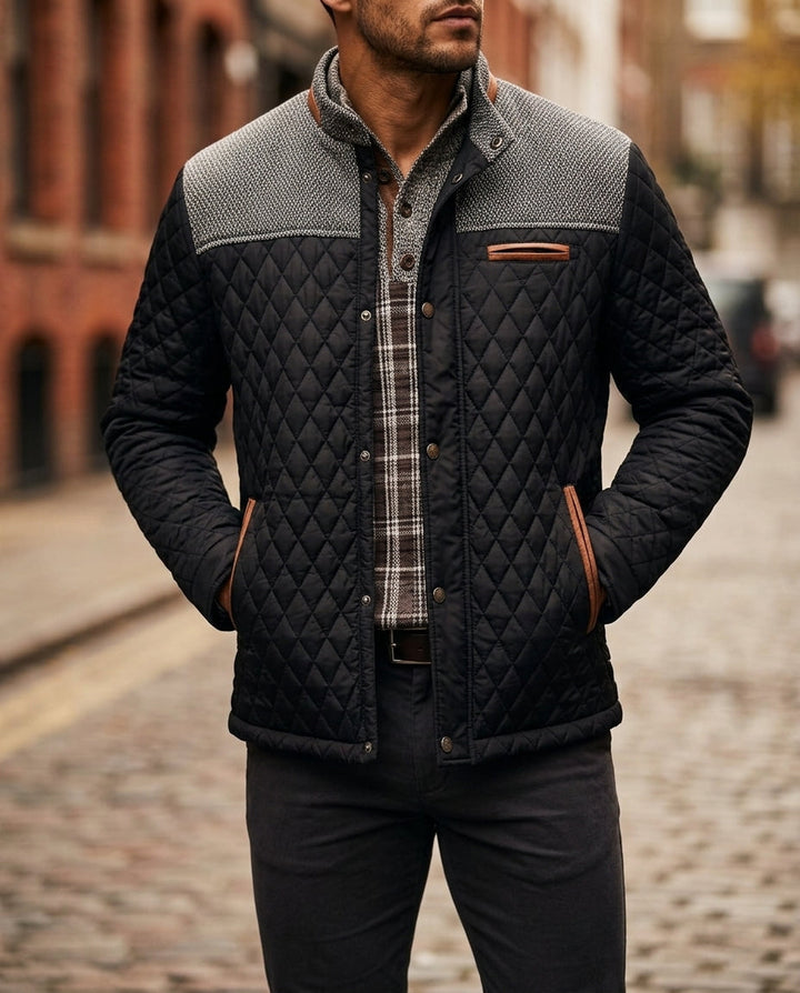 Men's Diamond-Quilted Jacket with Knit Collar