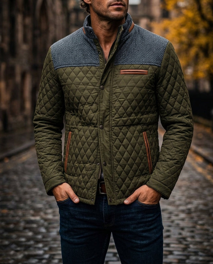 Men's Diamond-Quilted Jacket with Knit Collar