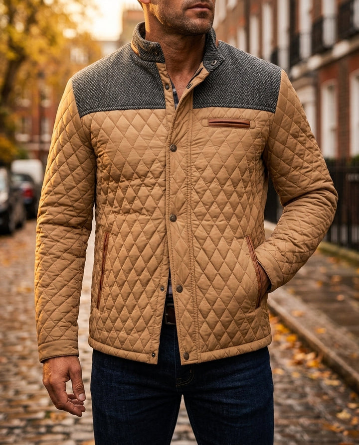 Men's Diamond-Quilted Jacket with Knit Collar
