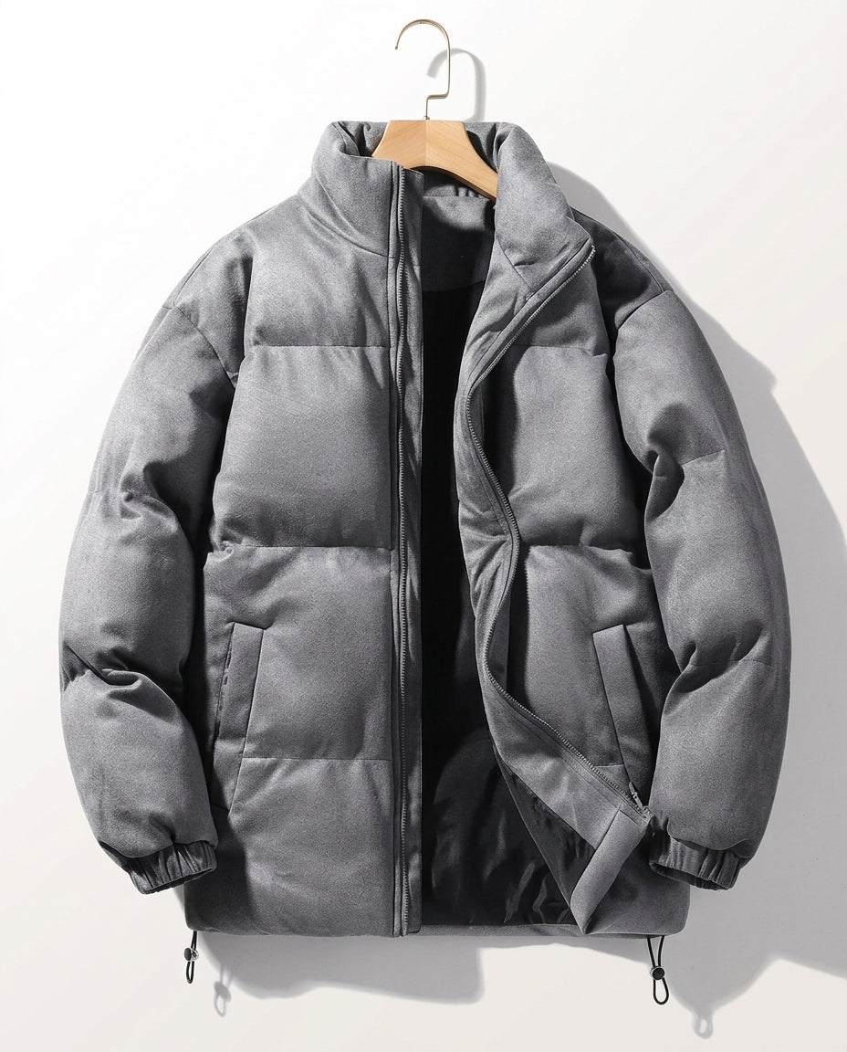 Men's Oversized Puffer Jacket with Drawstring Hem
