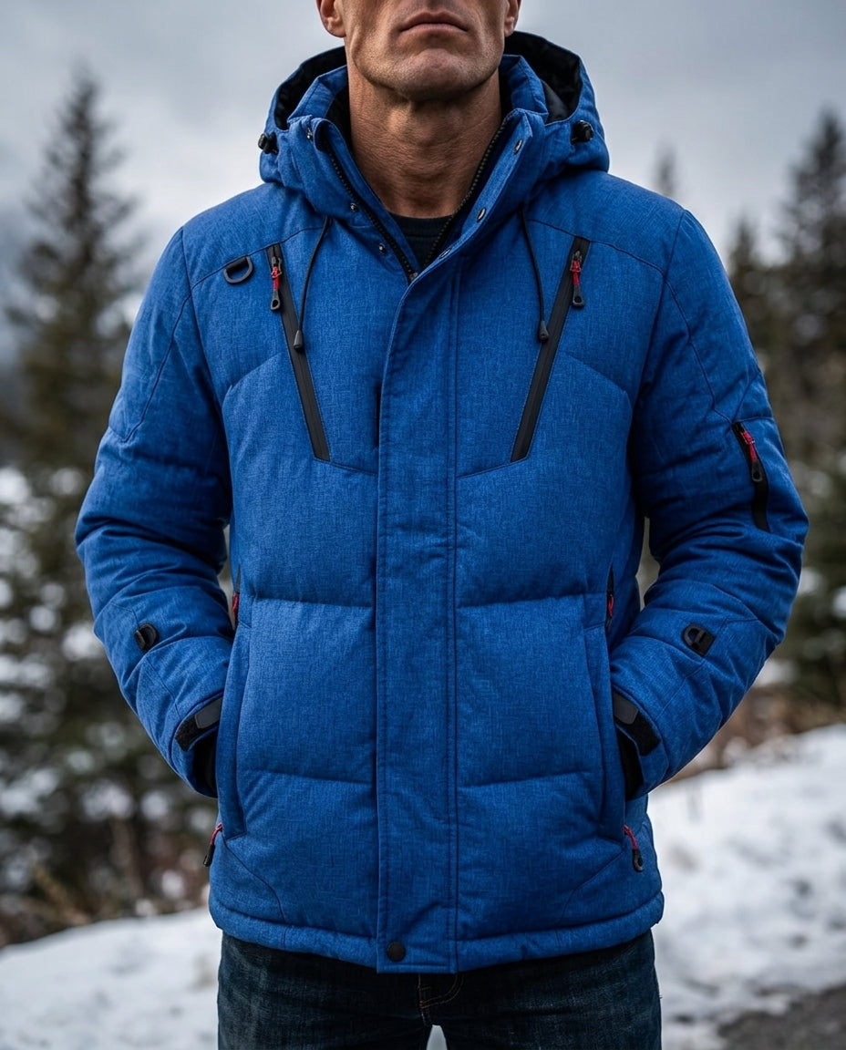 Men's Hooded Puffer Jacket with Zip Pockets