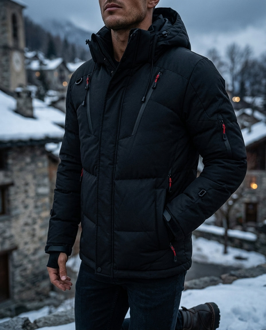 Men's Hooded Puffer Jacket with Zip Pockets
