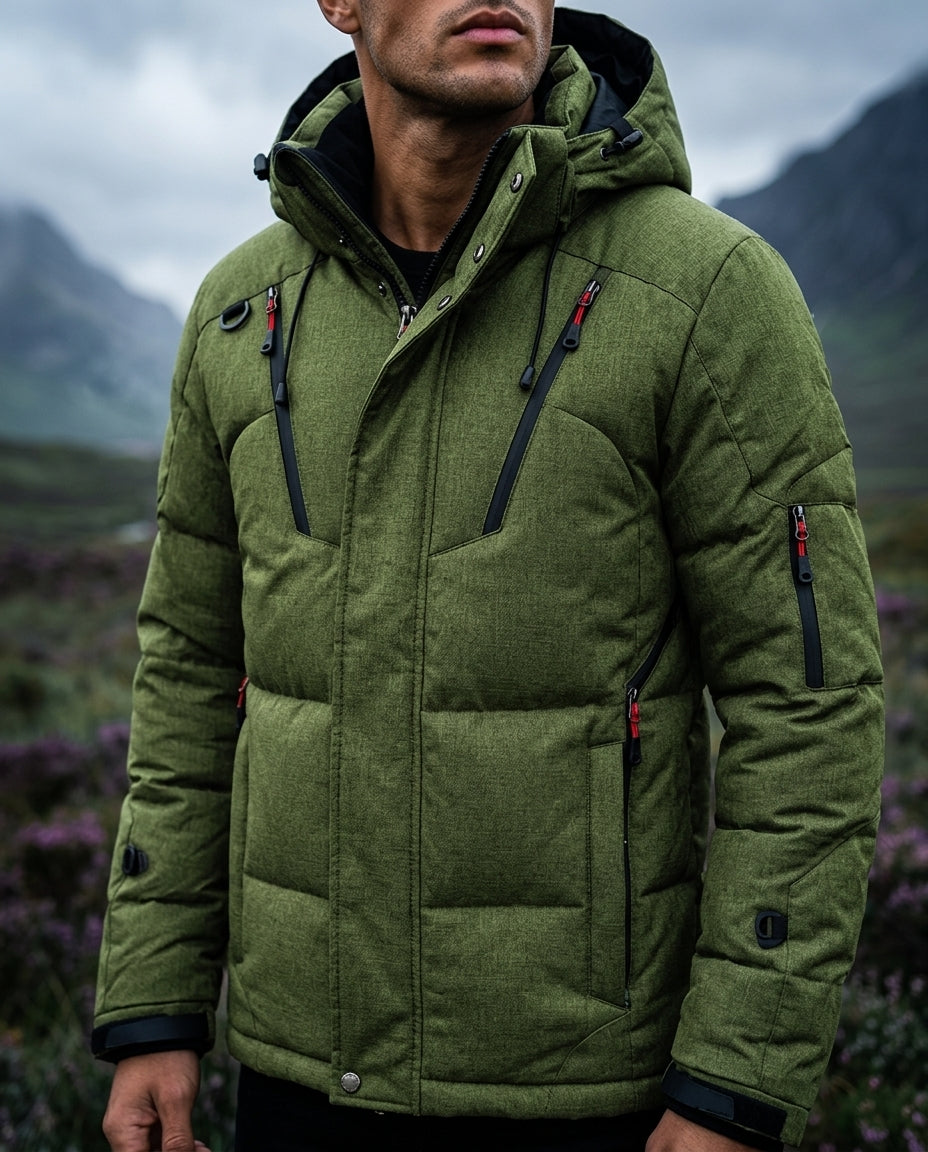 Men's Hooded Puffer Jacket with Zip Pockets