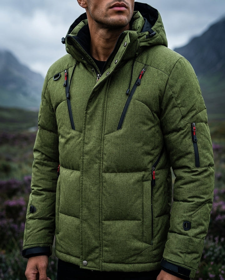 Men's Hooded Puffer Jacket with Zip Pockets