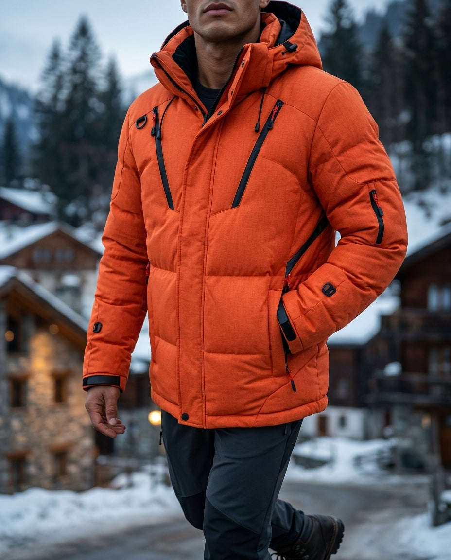 Men's Hooded Puffer Jacket with Zip Pockets