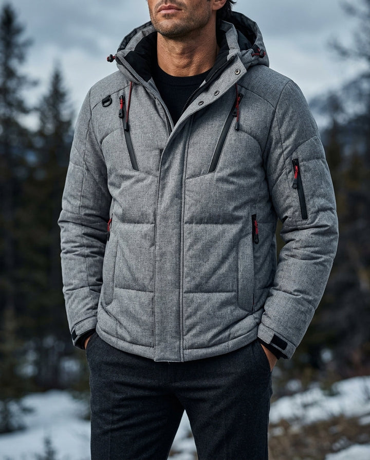 Men's Hooded Puffer Jacket with Zip Pockets