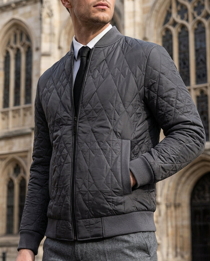 Men's Quilted Bomber Jacket with Ribbed Trims
