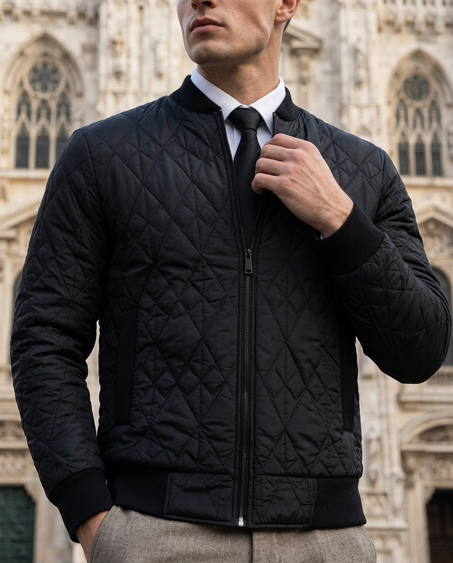 Men's Quilted Bomber Jacket with Ribbed Trims