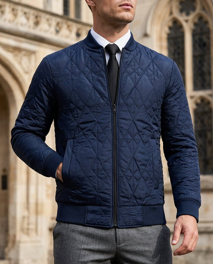 Men's Quilted Bomber Jacket with Ribbed Trims