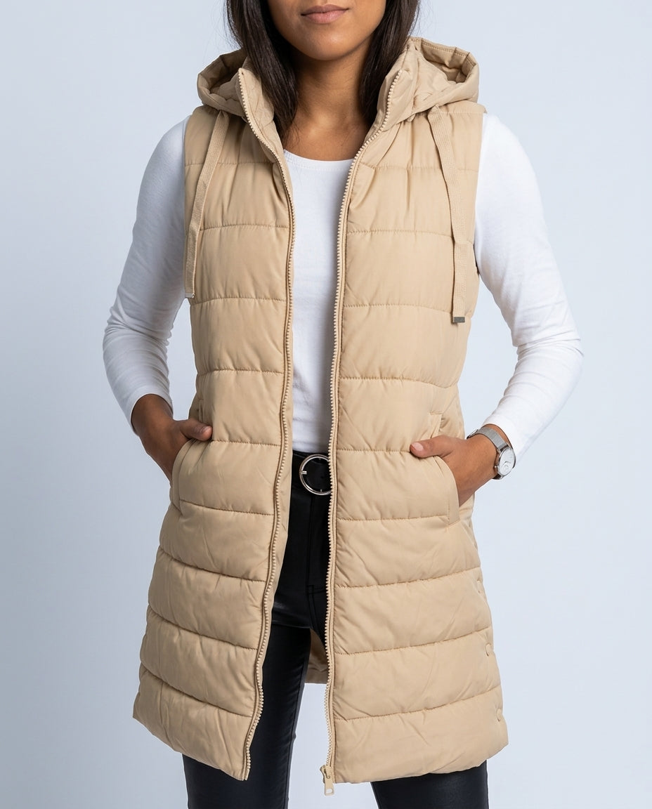 Women's Longline Hooded Puffer Gilet