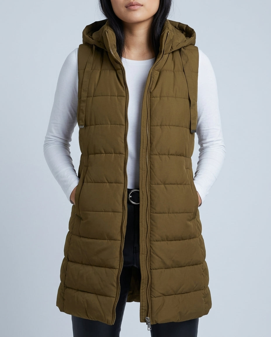 Women's Longline Hooded Puffer Gilet