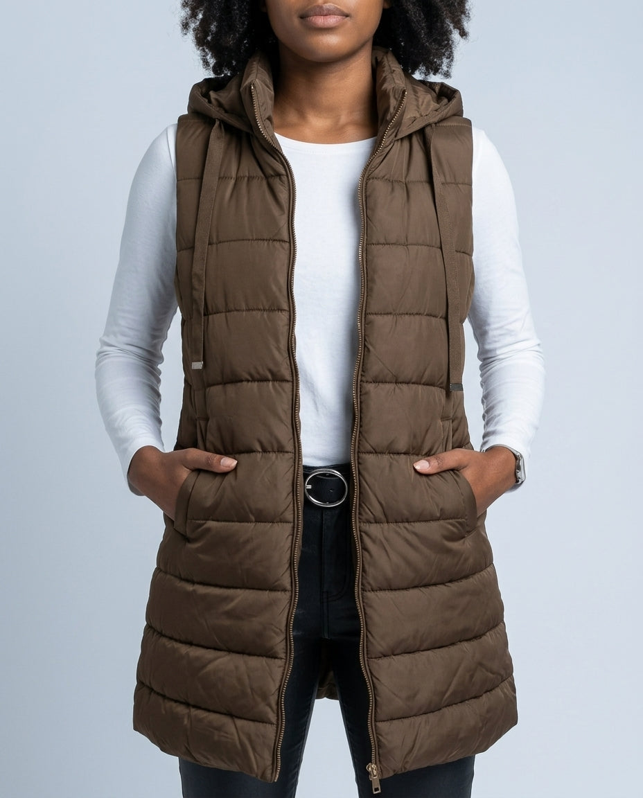 Women's Longline Hooded Puffer Gilet