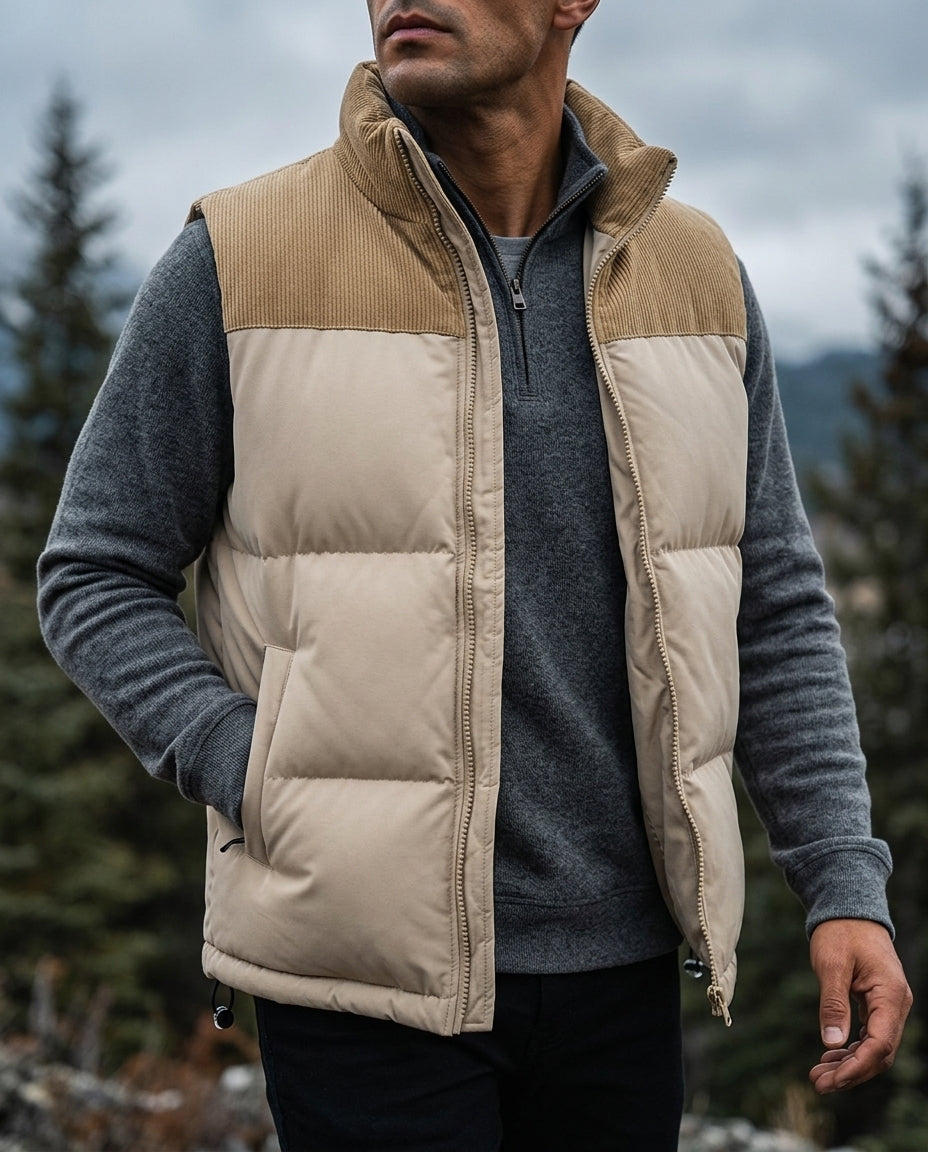 Men's Corduroy-Trim Puffer Gilet in a Regular Fit