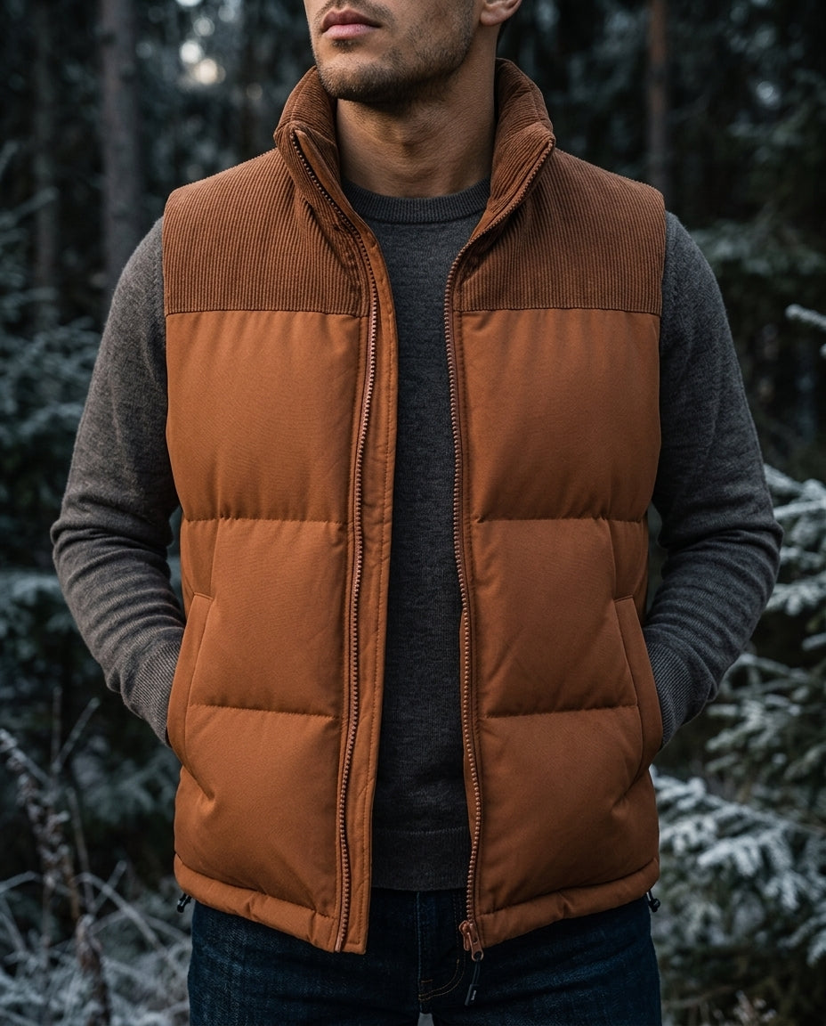 Men's Corduroy-Trim Puffer Gilet in a Regular Fit
