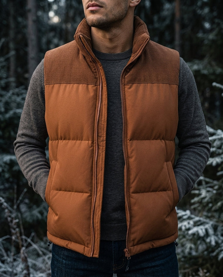 Men's Corduroy-Trim Puffer Gilet in a Regular Fit