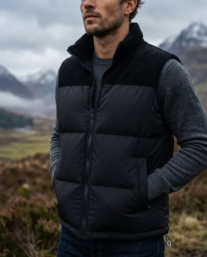 Men's Corduroy-Trim Puffer Gilet in a Regular Fit