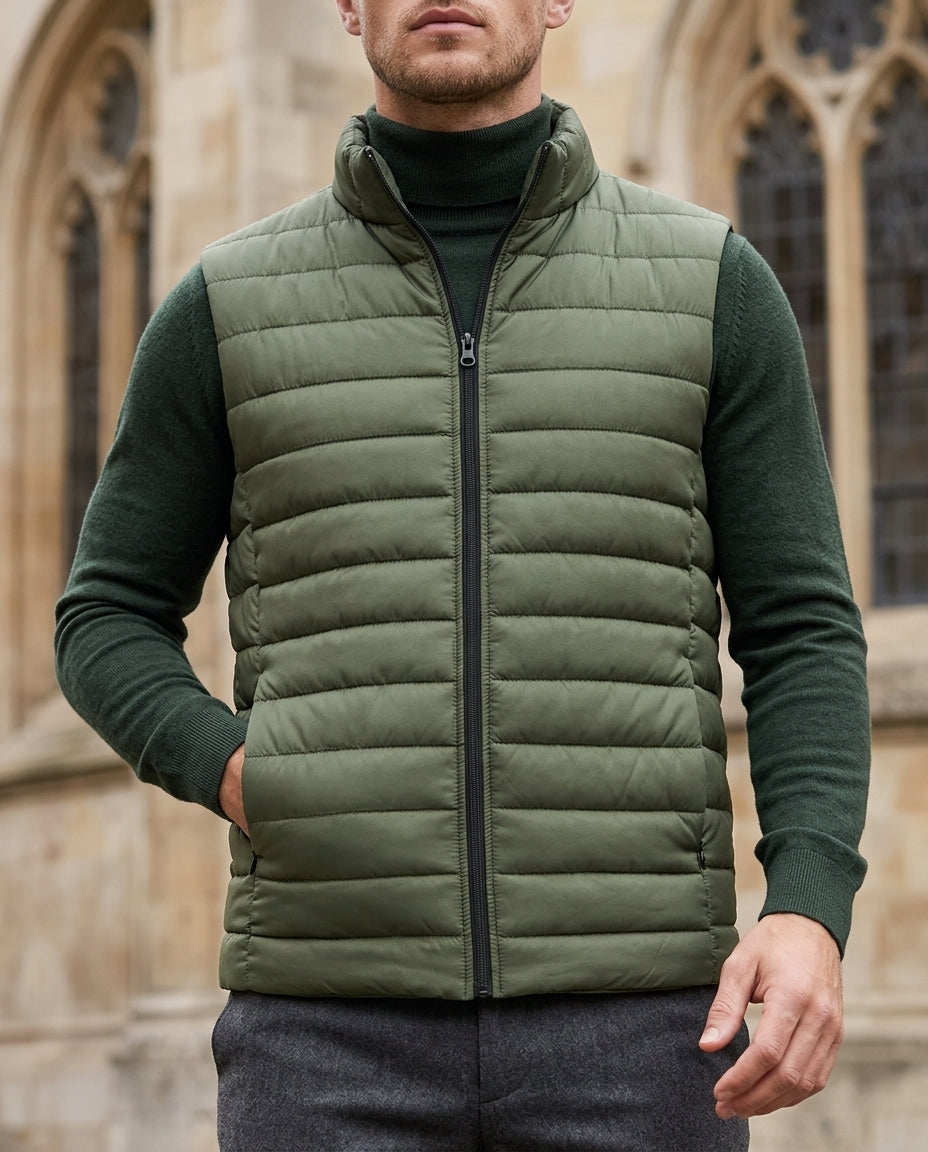Men's Quilted Puffer Gilet with Stand Collar