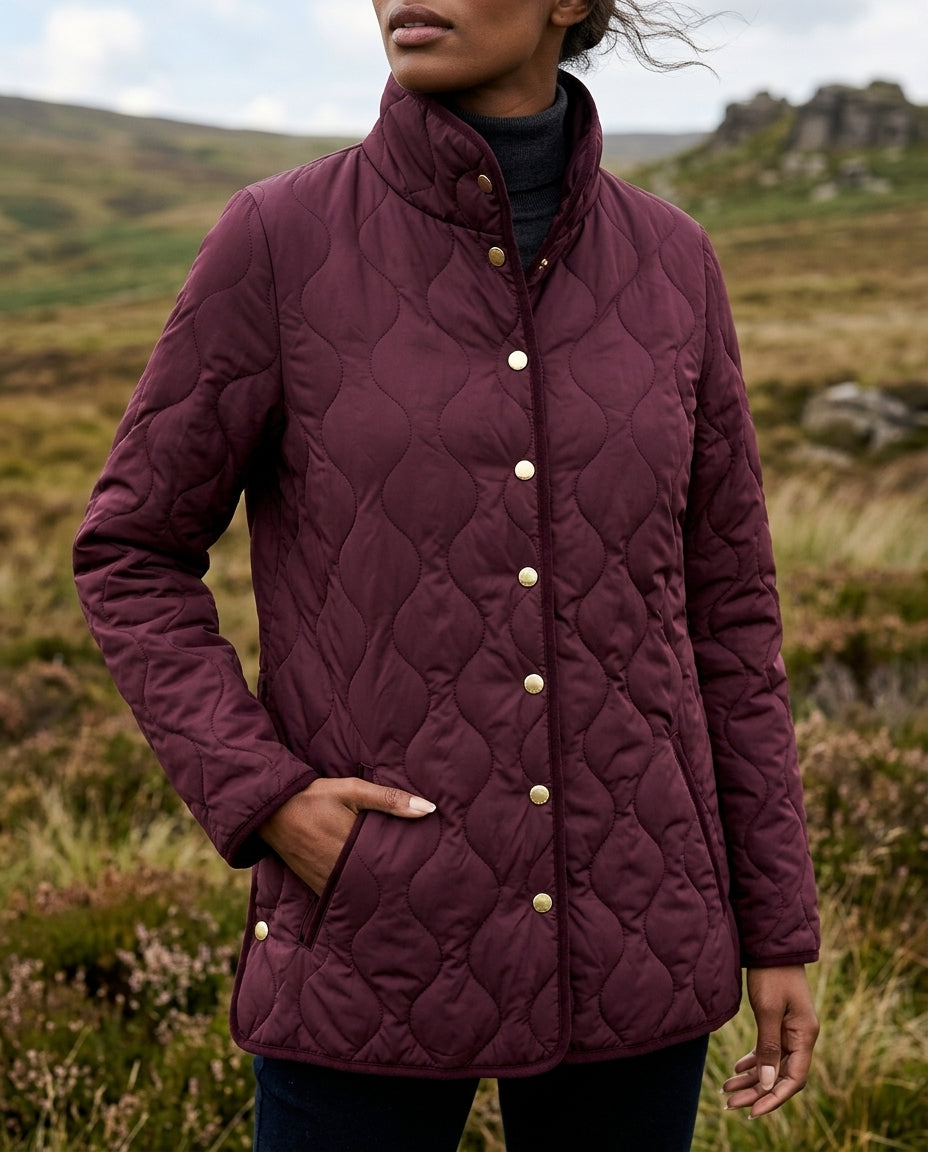Women's Quilted Longline Jacket with Snap Button Front