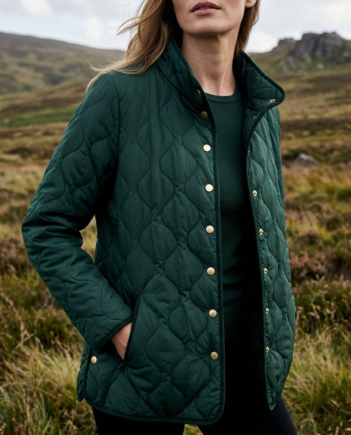 Women's Quilted Longline Jacket with Snap Button Front